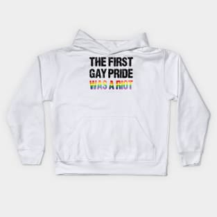 The First Gay Pride was a Riot Distressed Rainbow Flag Design Kids Hoodie